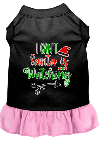 I Can't, Santa Is Watching Screen Print Dog Dress Black With Light Pink Med