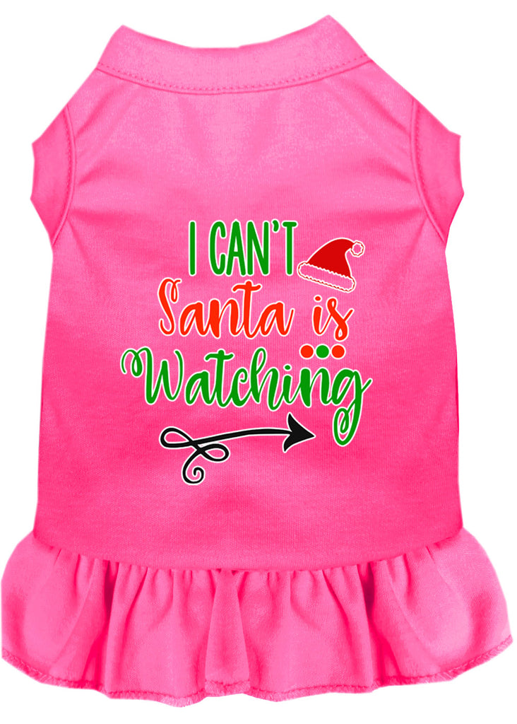 I Can't, Santa Is Watching Screen Print Dog Dress Bright Pink 4x