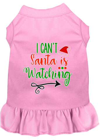 I Can't, Santa Is Watching Screen Print Dog Dress Light Pink Lg