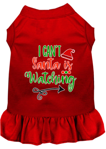 I Can't, Santa Is Watching Screen Print Dog Dress Red Med