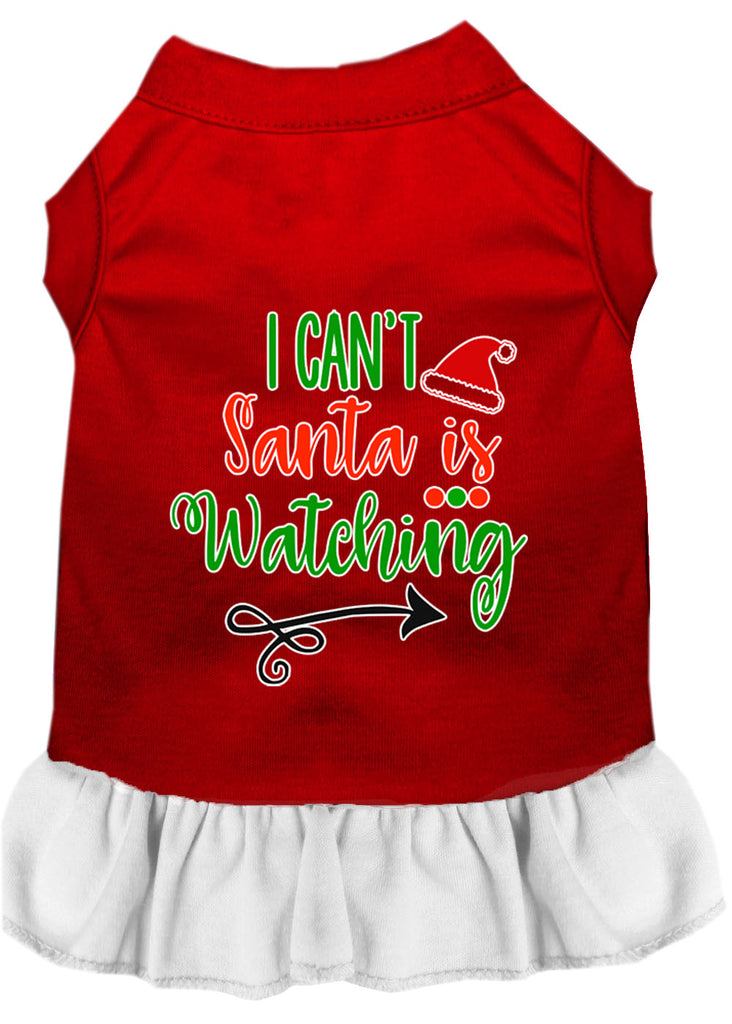 I Can't, Santa Is Watching Screen Print Dog Dress Red With White Med