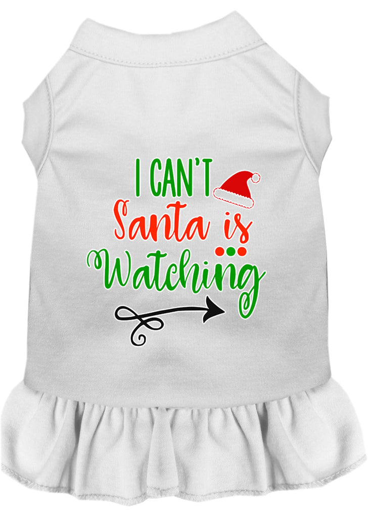 I Can't, Santa Is Watching Screen Print Dog Dress White Med