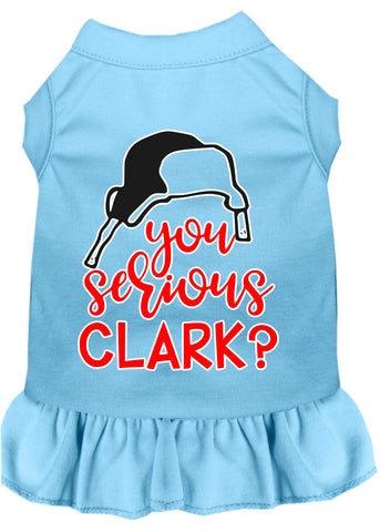 You Serious Clark? Screen Print Dog Dress Baby Blue 4x