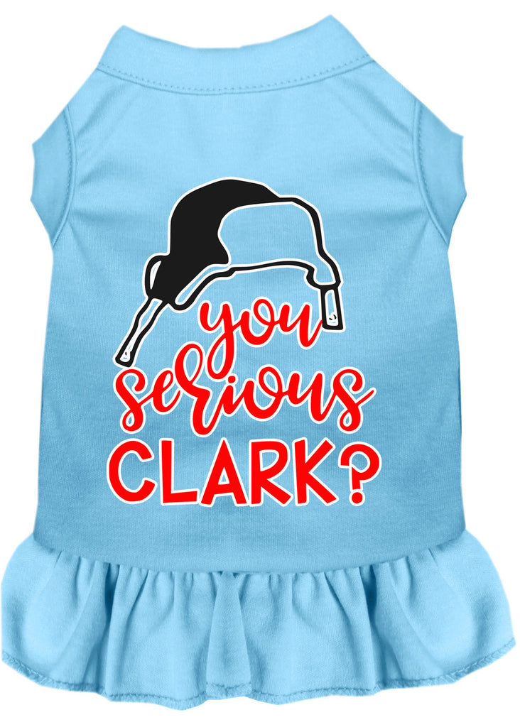 You Serious Clark? Screen Print Dog Dress Baby Blue Lg