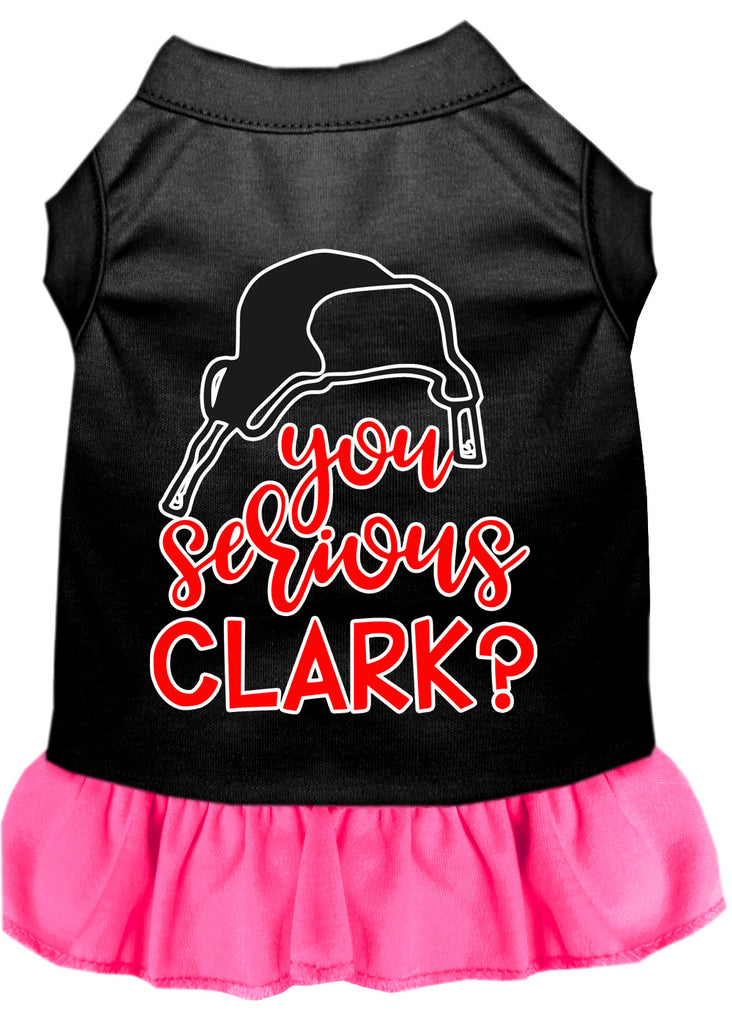 You Serious Clark? Screen Print Dog Dress Black With Bright Pink Lg