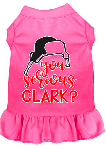 You Serious Clark? Screen Print Dog Dress Bright Pink 4x