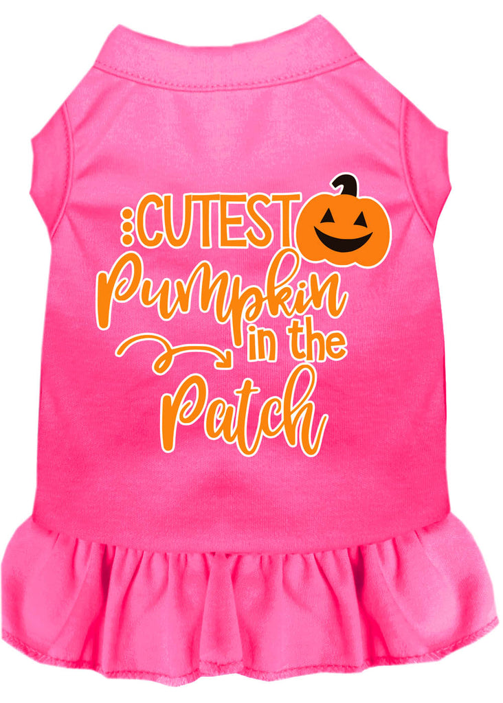 Cutest Pumpkin In The Patch Screen Print Dog Dress Bright Pink 4x