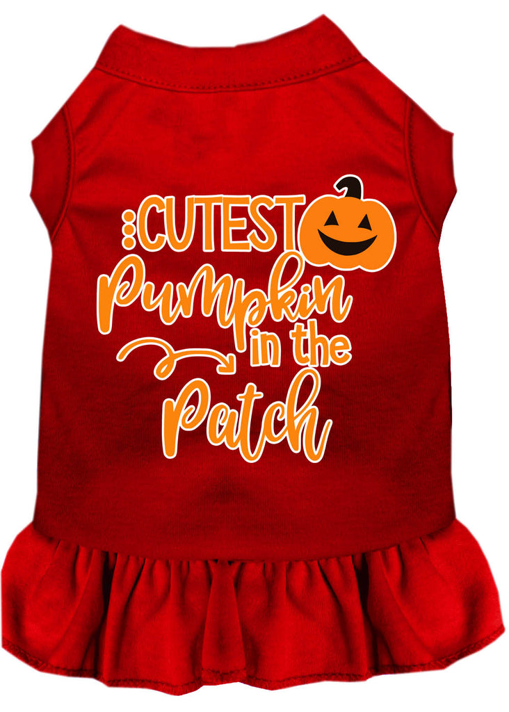 Cutest Pumpkin In The Patch Screen Print Dog Dress Red 4x