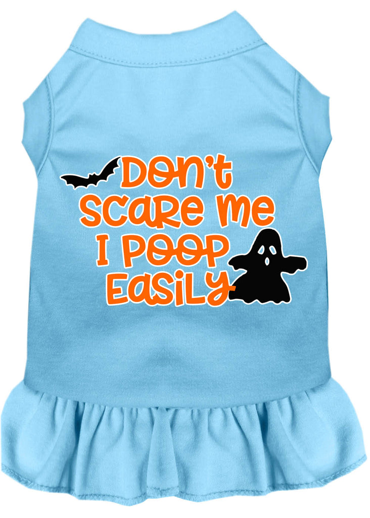 Don't Scare Me, Poops Easily Screen Print Dog Dress Baby Blue 4x