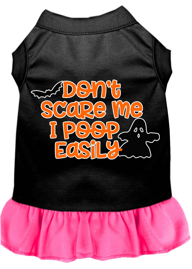 Don't Scare Me, Poops Easily Screen Print Dog Dress Black With Bright Pink Lg