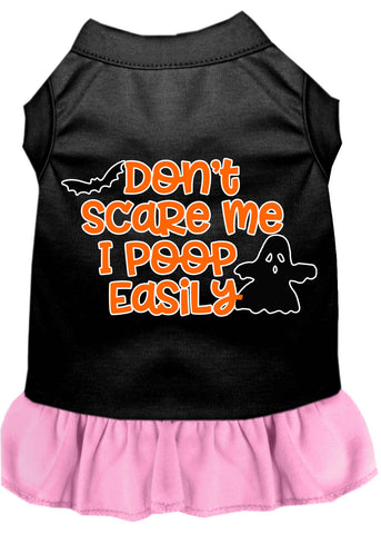 Don't Scare Me, Poops Easily Screen Print Dog Dress Black With Light Pink Xl