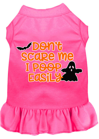 Don't Scare Me, Poops Easily Screen Print Dog Dress Bright Pink 4x