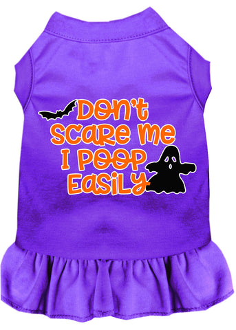 Don't Scare Me, Poops Easily Screen Print Dog Dress Purple 4x