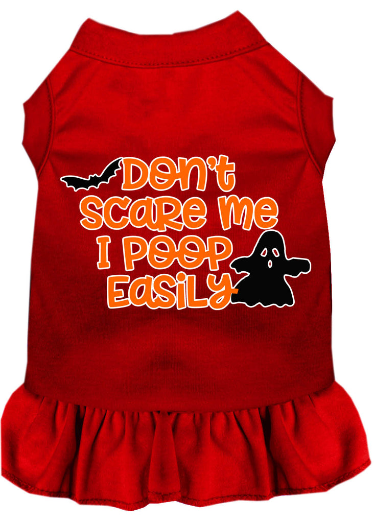 Don't Scare Me, Poops Easily Screen Print Dog Dress Red 4x