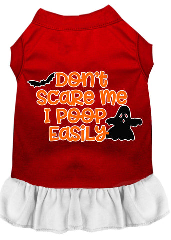 Don't Scare Me, Poops Easily Screen Print Dog Dress Red With White Lg