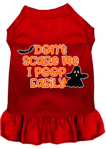 Don't Scare Me, Poops Easily Screen Print Dog Dress Red Xs