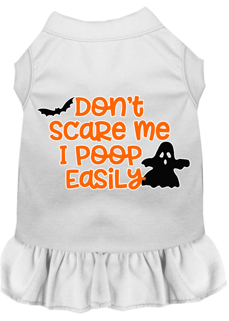 Don't Scare Me, Poops Easily Screen Print Dog Dress White Xl