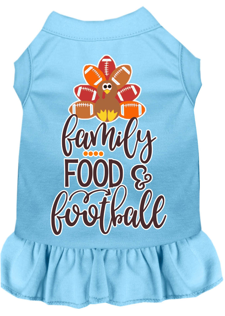 Family, Food, And Football Screen Print Dog Dress Baby Blue Sm