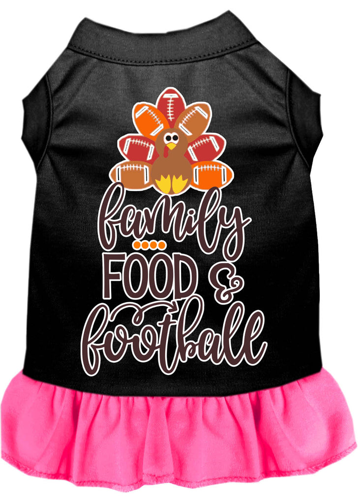 Family, Food, And Football Screen Print Dog Dress Black With Bright Pink Med