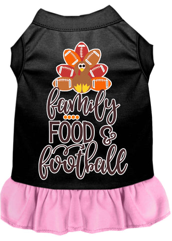 Family, Food, And Football Screen Print Dog Dress Black With Light Pink Med