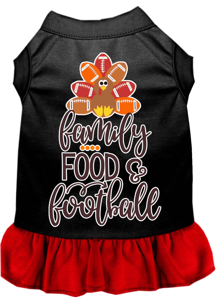 Family, Food, And Football Screen Print Dog Dress Black With Red Lg