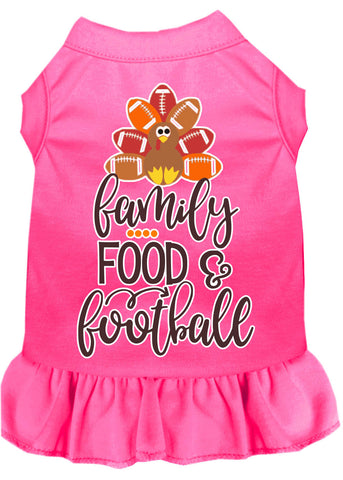 Family, Food, And Football Screen Print Dog Dress Bright Pink 4x