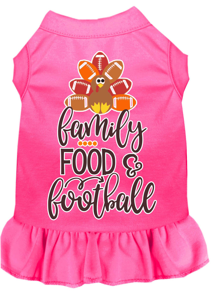 Family, Food, And Football Screen Print Dog Dress Bright Pink Xxl