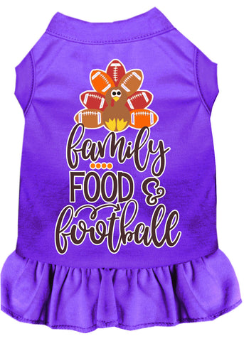 Family, Food, And Football Screen Print Dog Dress Purple 4x