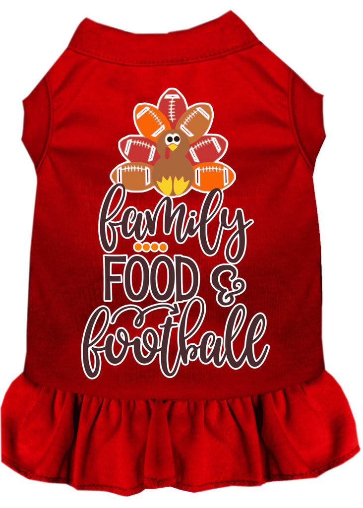 Family, Food, And Football Screen Print Dog Dress Red Xl