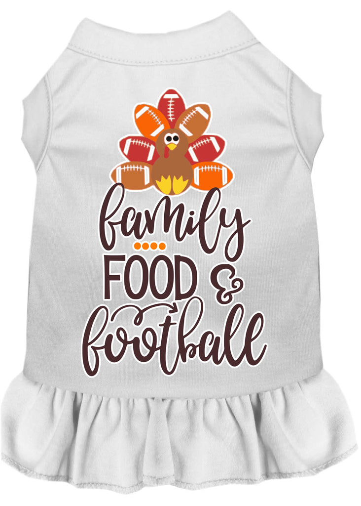 Family, Food, And Football Screen Print Dog Dress White Xs