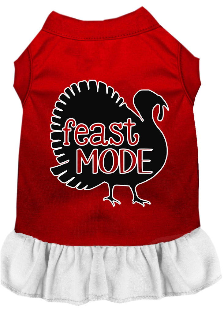 Feast Mode Screen Print Dog Dress Red With White Med