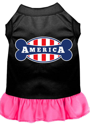 Bonely In America Screen Print Dress Black With Bright Pink Sm (10)