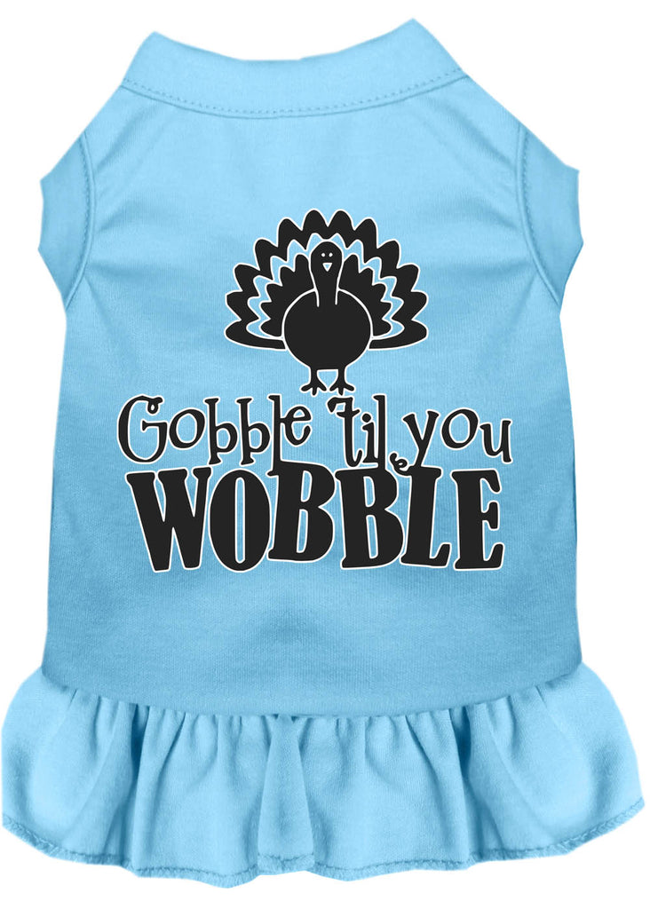 Gobble Til You Wobble Screen Print Dog Dress Baby Blue Sm