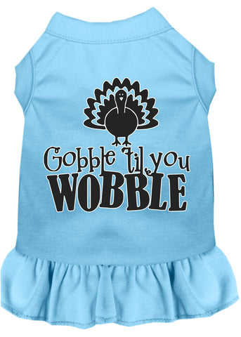 Gobble Til You Wobble Screen Print Dog Dress Baby Blue Xs