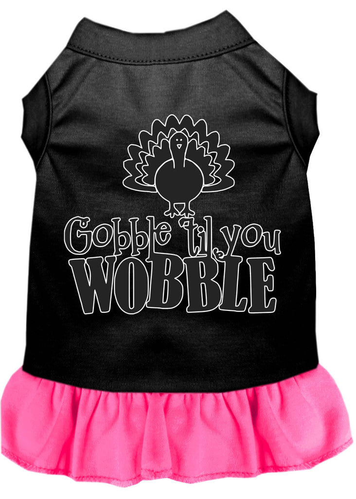 Gobble Til You Wobble Screen Print Dog Dress Black With Bright Pink Xs