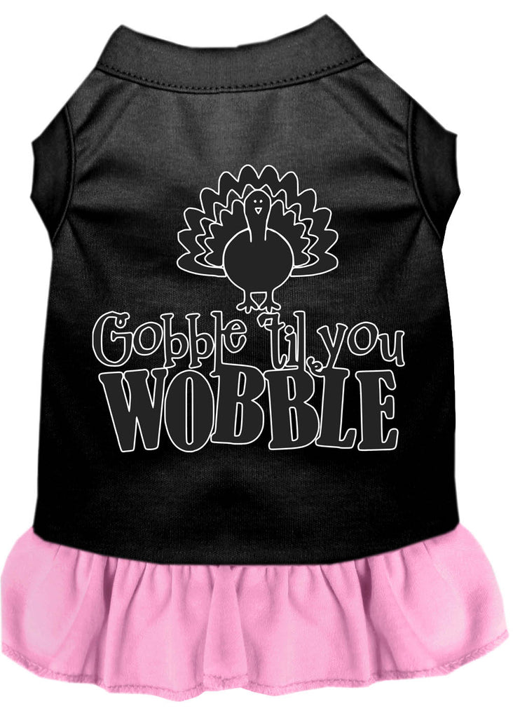 Gobble Til You Wobble Screen Print Dog Dress Black With Light Pink Sm