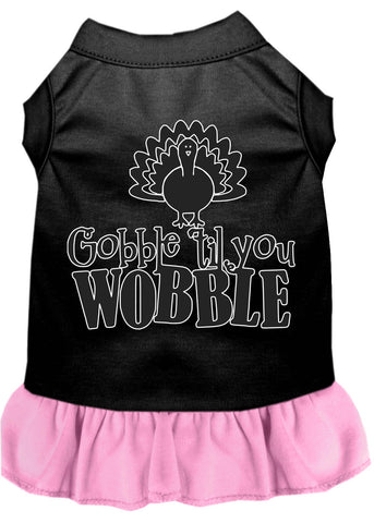 Gobble Til You Wobble Screen Print Dog Dress Black With Light Pink Xl