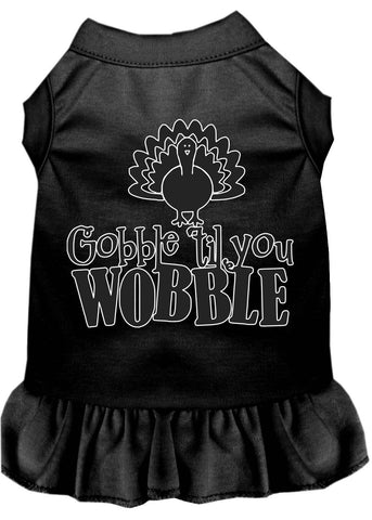 Gobble Til You Wobble Screen Print Dog Dress Black Xs