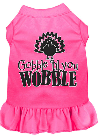 Gobble Til You Wobble Screen Print Dog Dress Bright Pink 4x