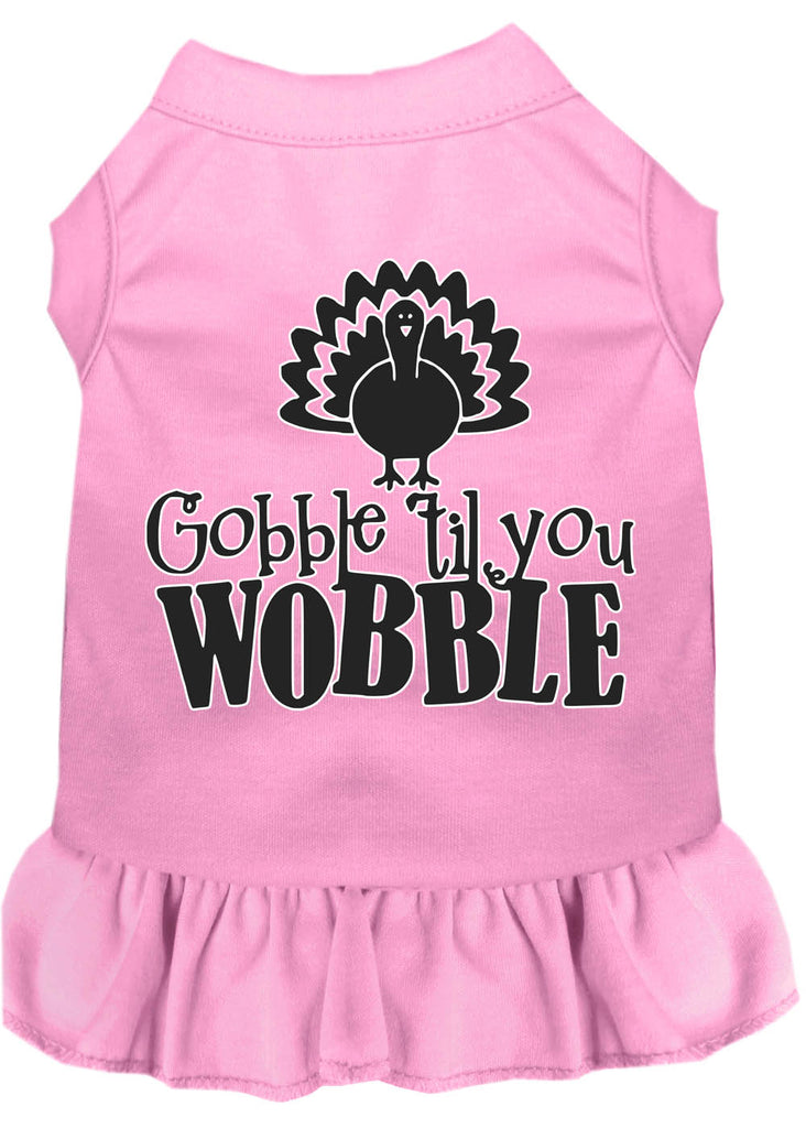 Gobble Til You Wobble Screen Print Dog Dress Light Pink Lg