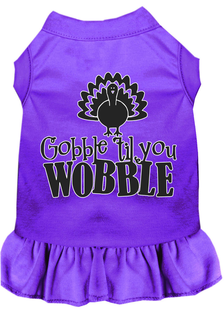 Gobble Til You Wobble Screen Print Dog Dress Purple Xs