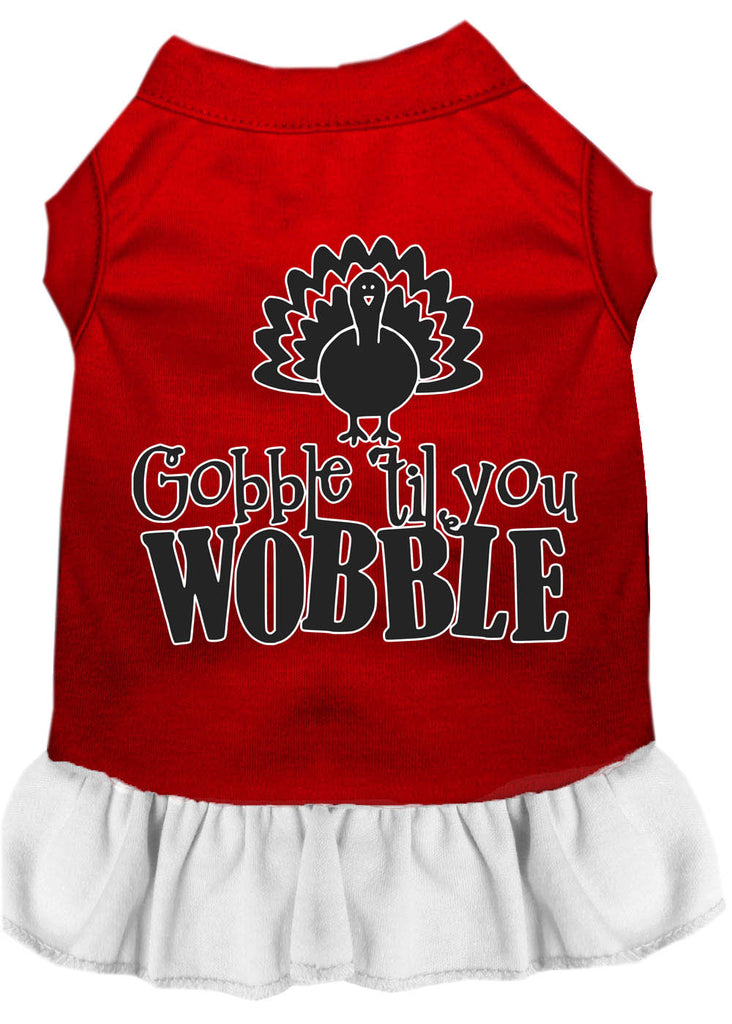 Gobble Til You Wobble Screen Print Dog Dress Red With White Lg