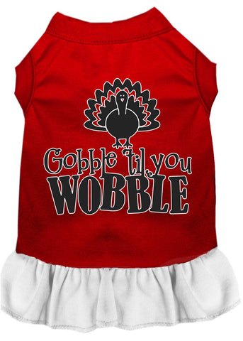 Gobble Til You Wobble Screen Print Dog Dress Red With White Med