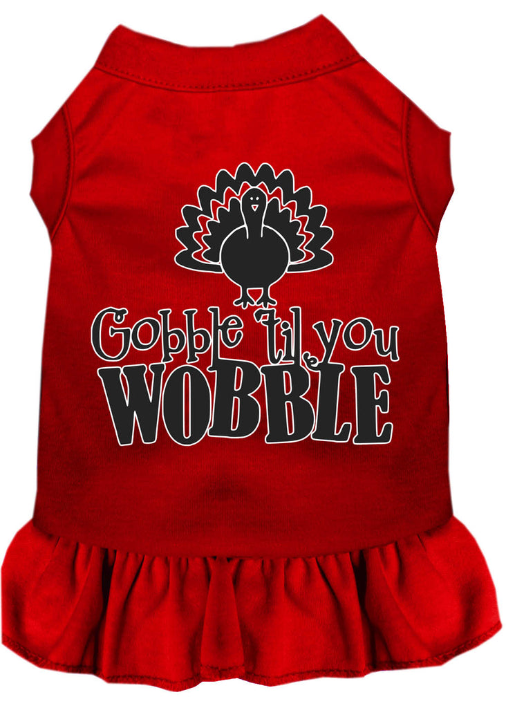 Gobble Til You Wobble Screen Print Dog Dress Red Xs