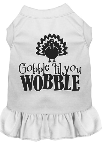 Gobble Til You Wobble Screen Print Dog Dress White 4x