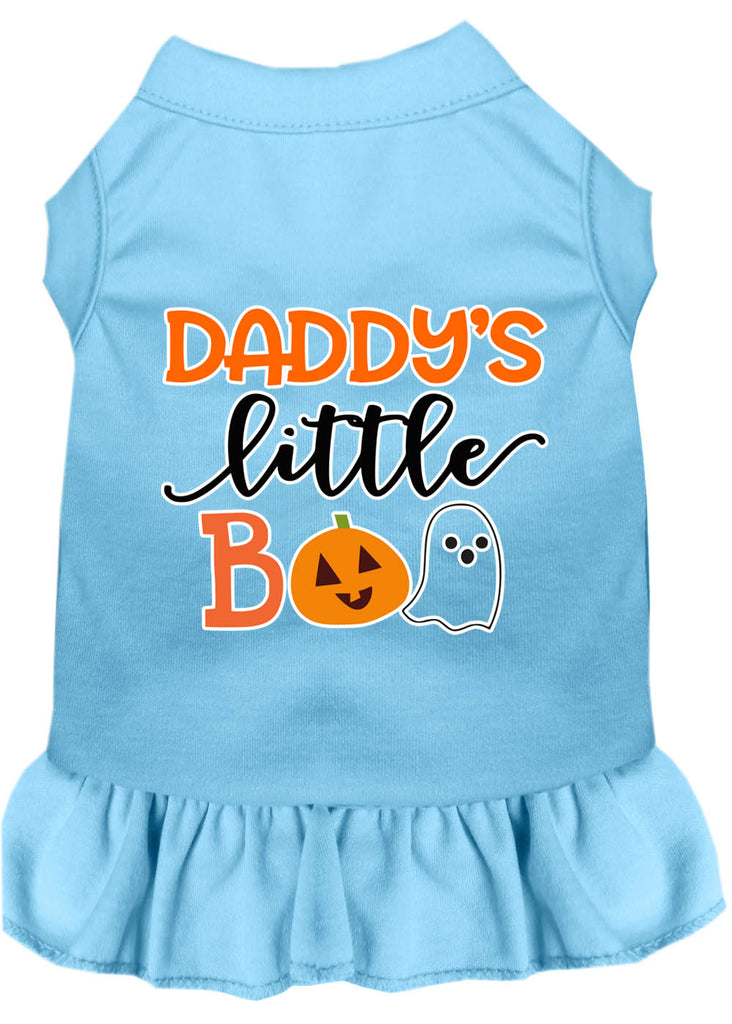 Daddy's Little Boo Screen Print Dog Dress Baby Blue 4x