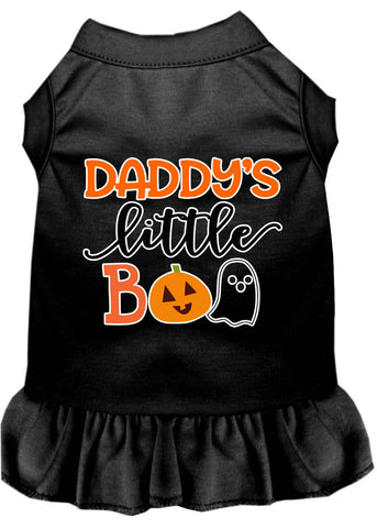 Daddy's Little Boo Screen Print Dog Dress Black 4x