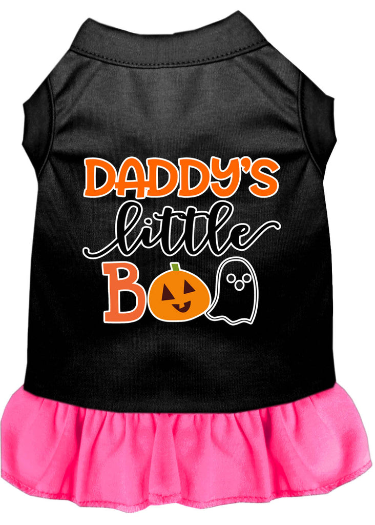 Daddy's Little Boo Screen Print Dog Dress Black With Bright Pink Sm