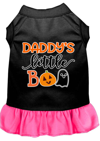 Daddy's Little Boo Screen Print Dog Dress Black With Bright Pink Xl