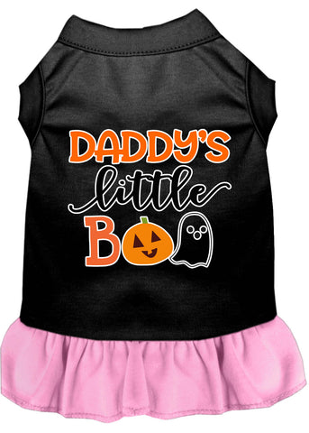 Daddy's Little Boo Screen Print Dog Dress Black With Light Pink Med